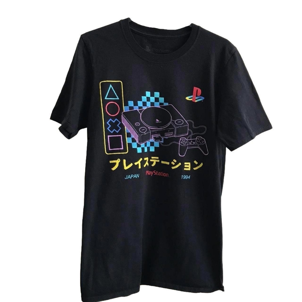 Sony Playstation One T-Shirt Black Japanese Graphic Retro Men's Size Small